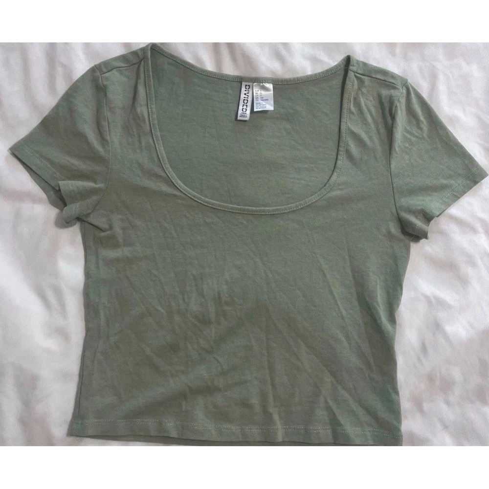 H&M Divided‎ Womens Scoop Neck Short Sleeve T-Shirt Sage Green Size S Basic Top
